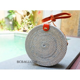 straw synthetic rattan circle bag color grey